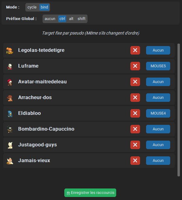 Configuration raccourci avancée